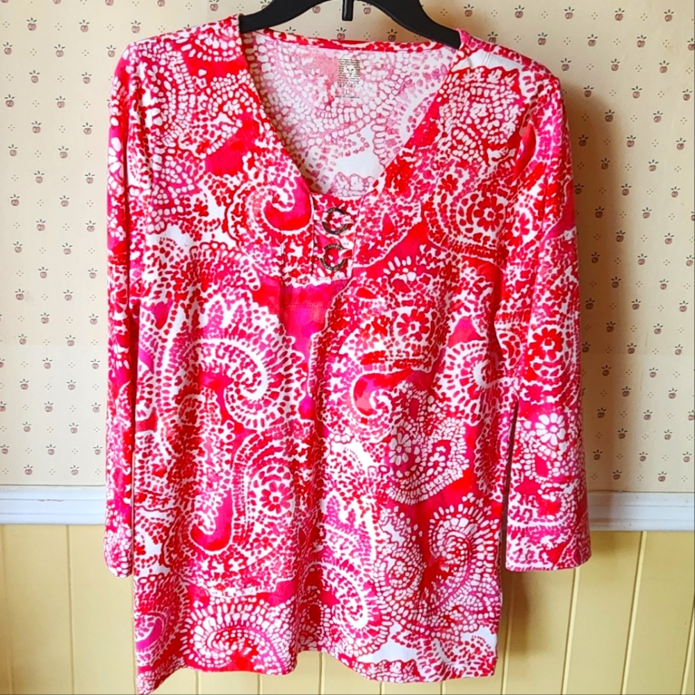 Anne Klein Sport Coral and White Blouse